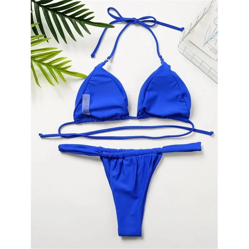 Sexy Wrinkled High Cut Thong Bikini Women Swimwear Female Swimsuit Two-Pieces Bikini Set Bather Bathing Suit Swim Lady V4010C