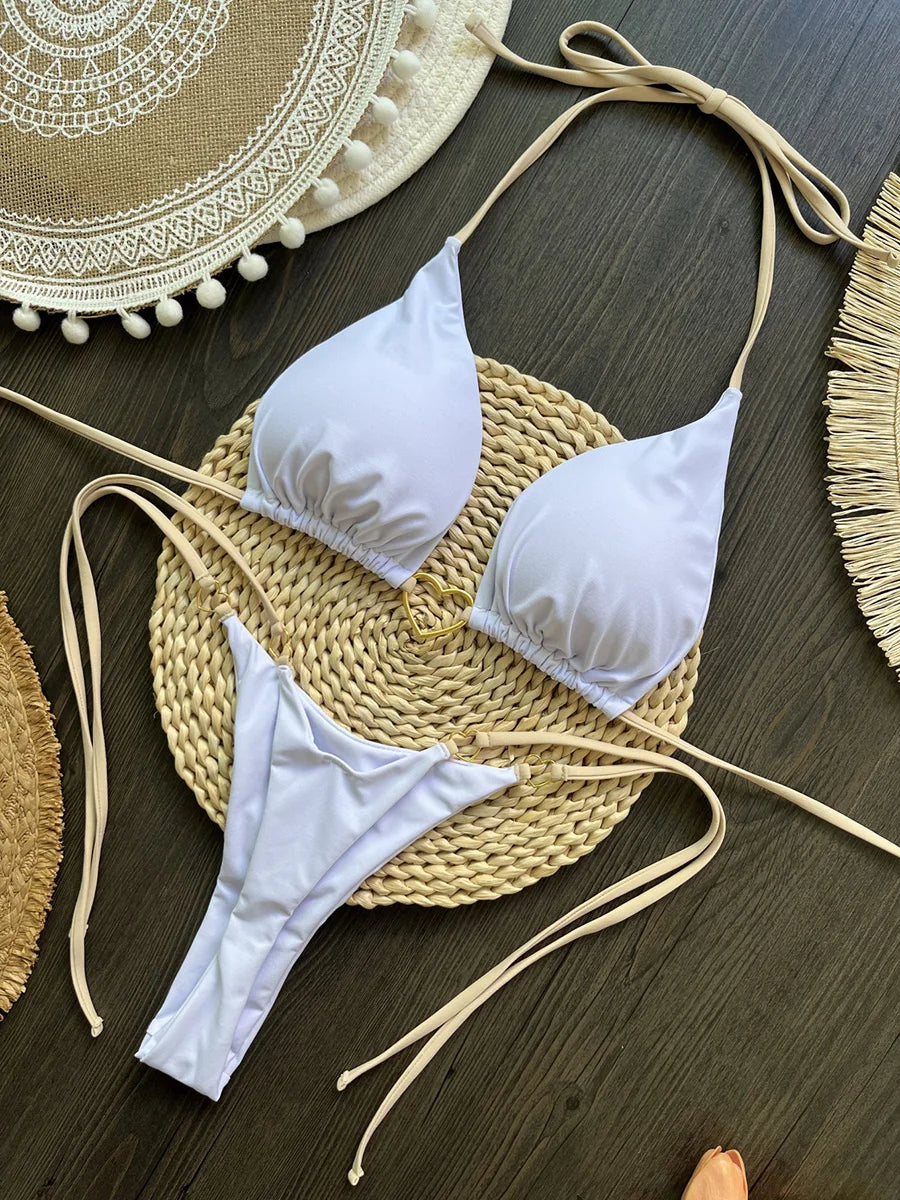 Heart-shaped Halter Micro Thong Bikini Female Swimsuit Women Swimwear Two-pieces Bikini Set Brazilian Bather Bathing Suit Swim