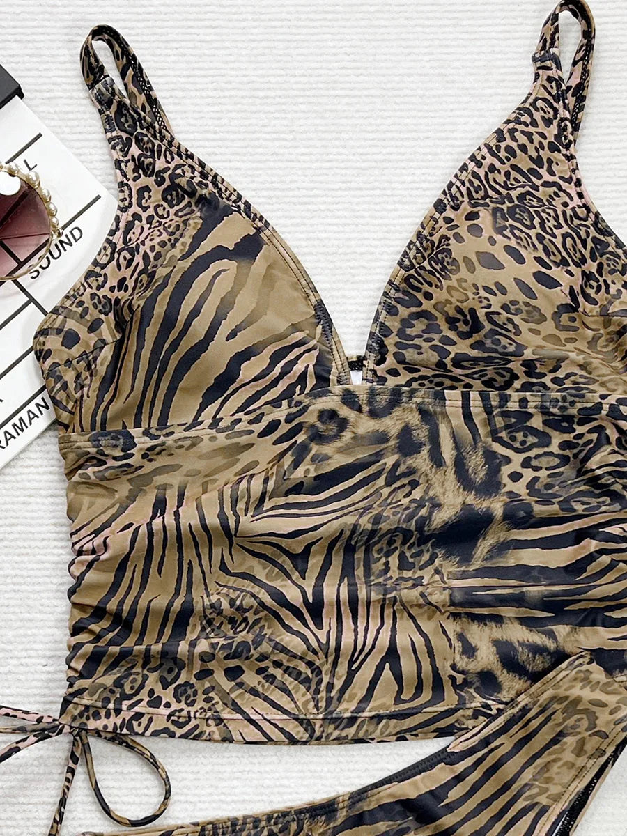 New Leopard Tankini V Neck Bikini Female Swimsuit Women Swimwear Two-pieces Bikini set Brazilian Bather Bathing Suit Swim Lady