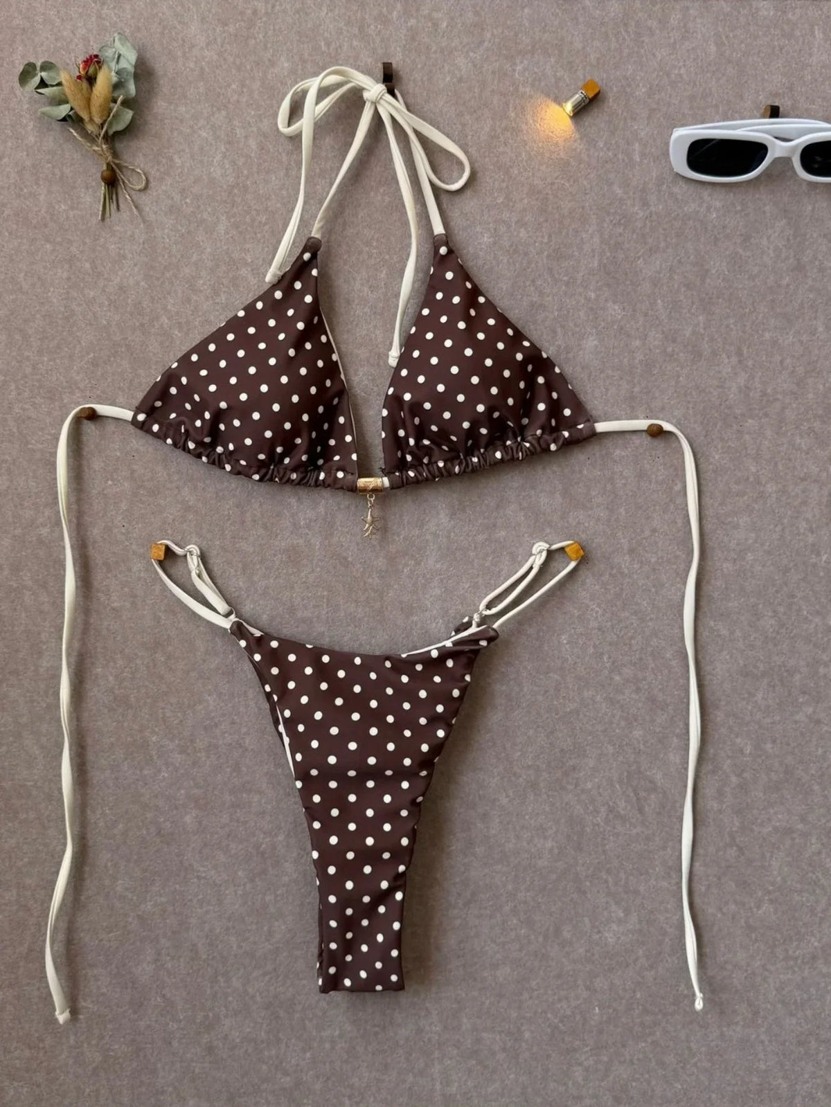 Sexy Pink Polka Dot Print Patchwork Micro Bikini 2026 Women Halter Push Up Bra Triangle Swimsuit Summer Bathing Suit Swimwear