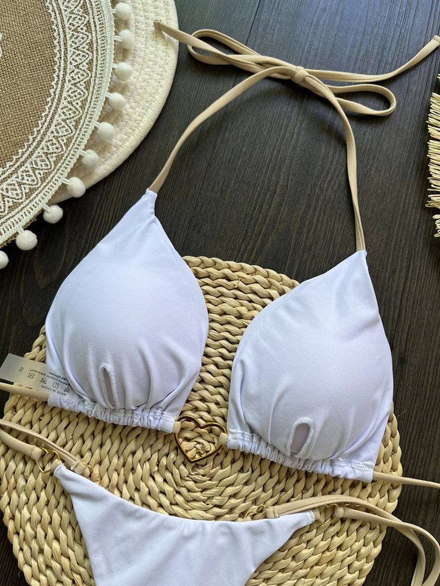 Heart-shaped Halter Micro Thong Bikini Female Swimsuit Women Swimwear Two-pieces Bikini Set Brazilian Bather Bathing Suit Swim
