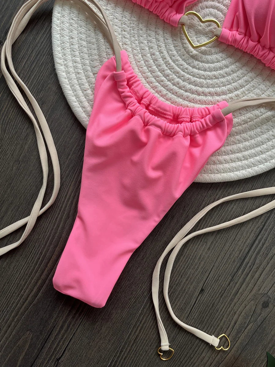Heart-shaped Halter Micro Thong Bikini Female Swimsuit Women Swimwear Two-pieces Bikini Set Brazilian Bather Bathing Suit Swim