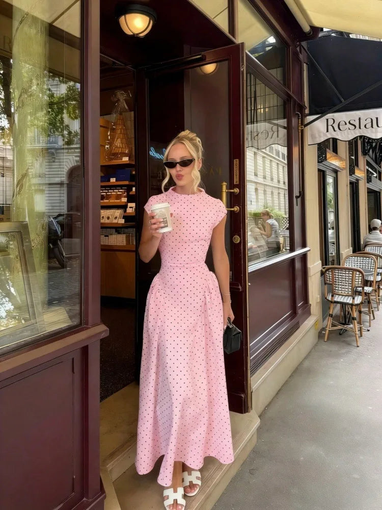 Phantasy Vintage Polka Dot Dress Women Fashion Short Sleeved Corset Maxi Dress Lady French Style Long Gown 2026 Summer Clothes