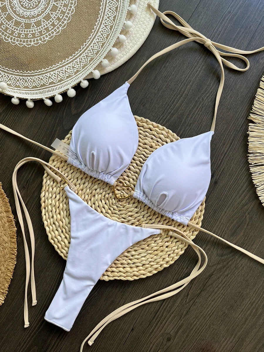 Heart-shaped Halter Micro Thong Bikini Female Swimsuit Women Swimwear Two-pieces Bikini Set Brazilian Bather Bathing Suit Swim