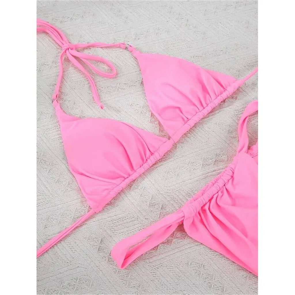 Sexy Wrinkled High Cut Thong Bikini Women Swimwear Female Swimsuit Two-Pieces Bikini Set Bather Bathing Suit Swim Lady V4010C