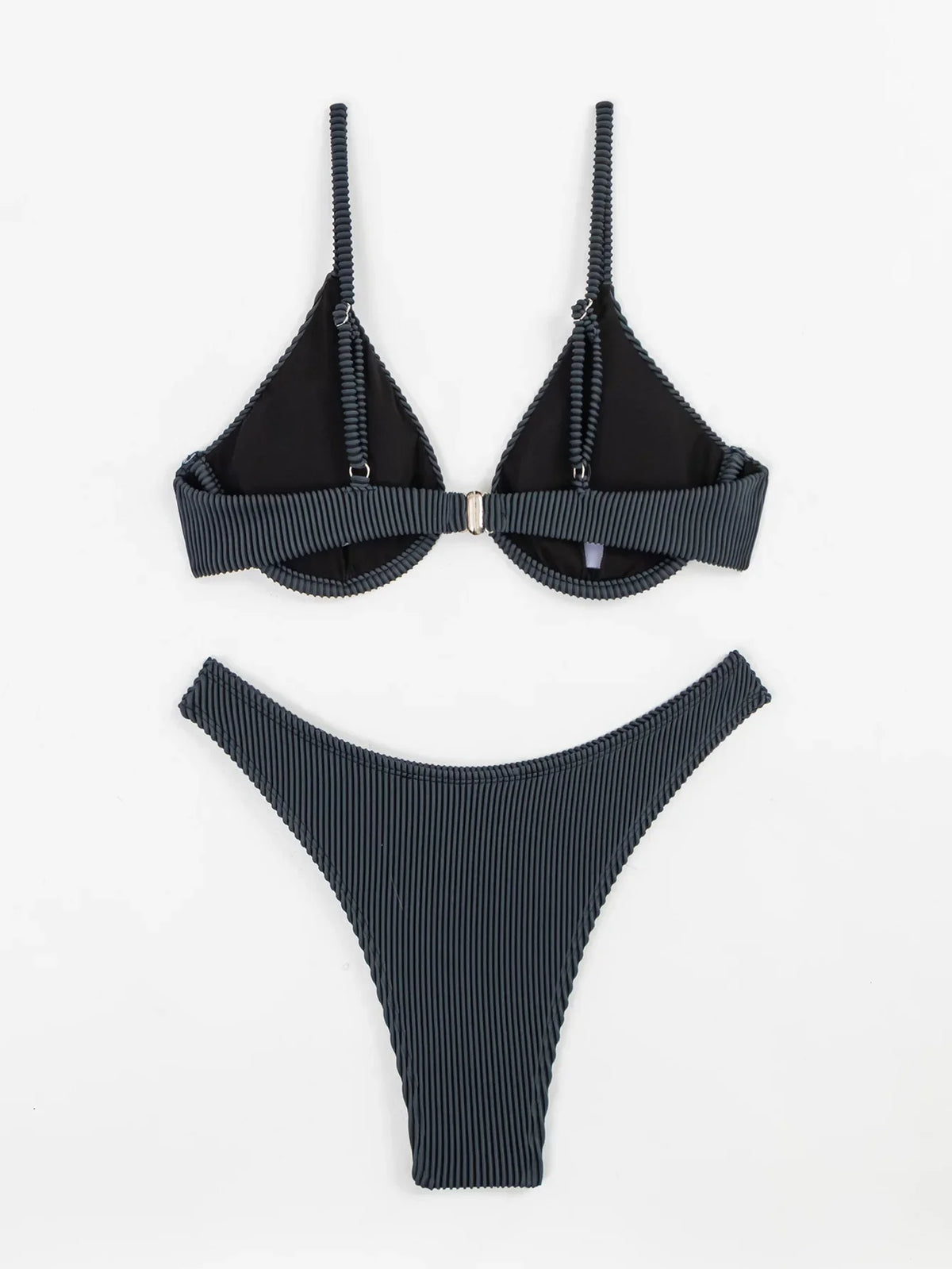 Solid Color Pit Strip Bikini Set for Women Sexy Underwire Push Up 2-piece Swimsuit High Waist Suspender Backless  Bathing Suit
