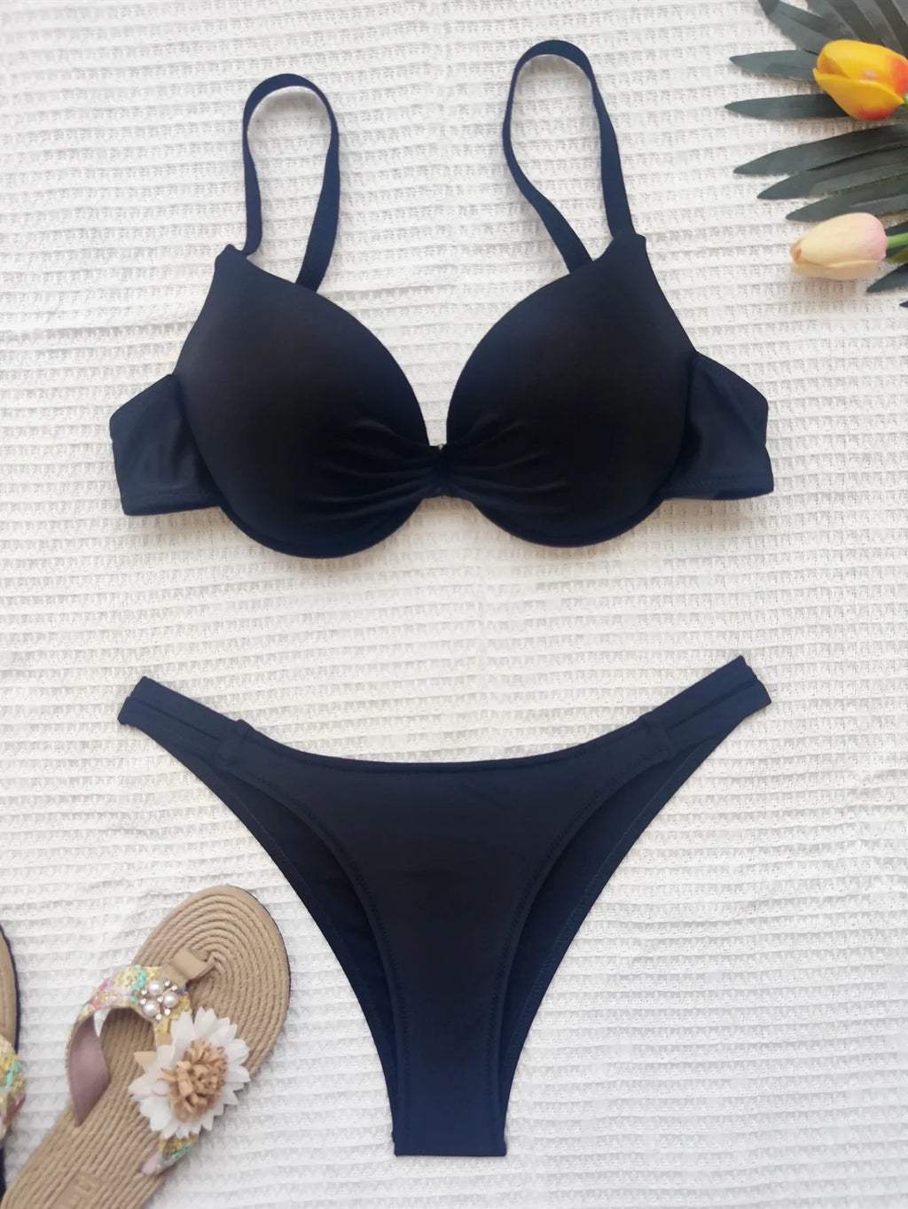 Sexy Push Up Bikinis Sets Two Pieces Solid Thong Swimsuit Bikini Swimsuit Swimwear Biquini Conjunto De Bikini Tankini Biquini