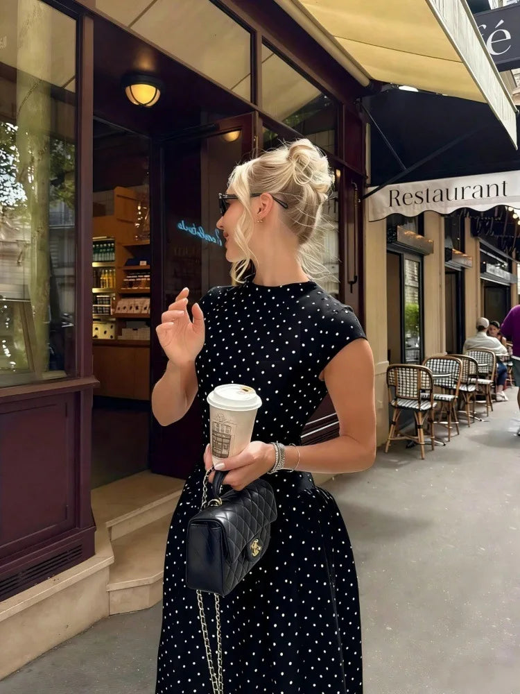 Phantasy Vintage Polka Dot Dress Women Fashion Short Sleeved Corset Maxi Dress Lady French Style Long Gown 2026 Summer Clothes