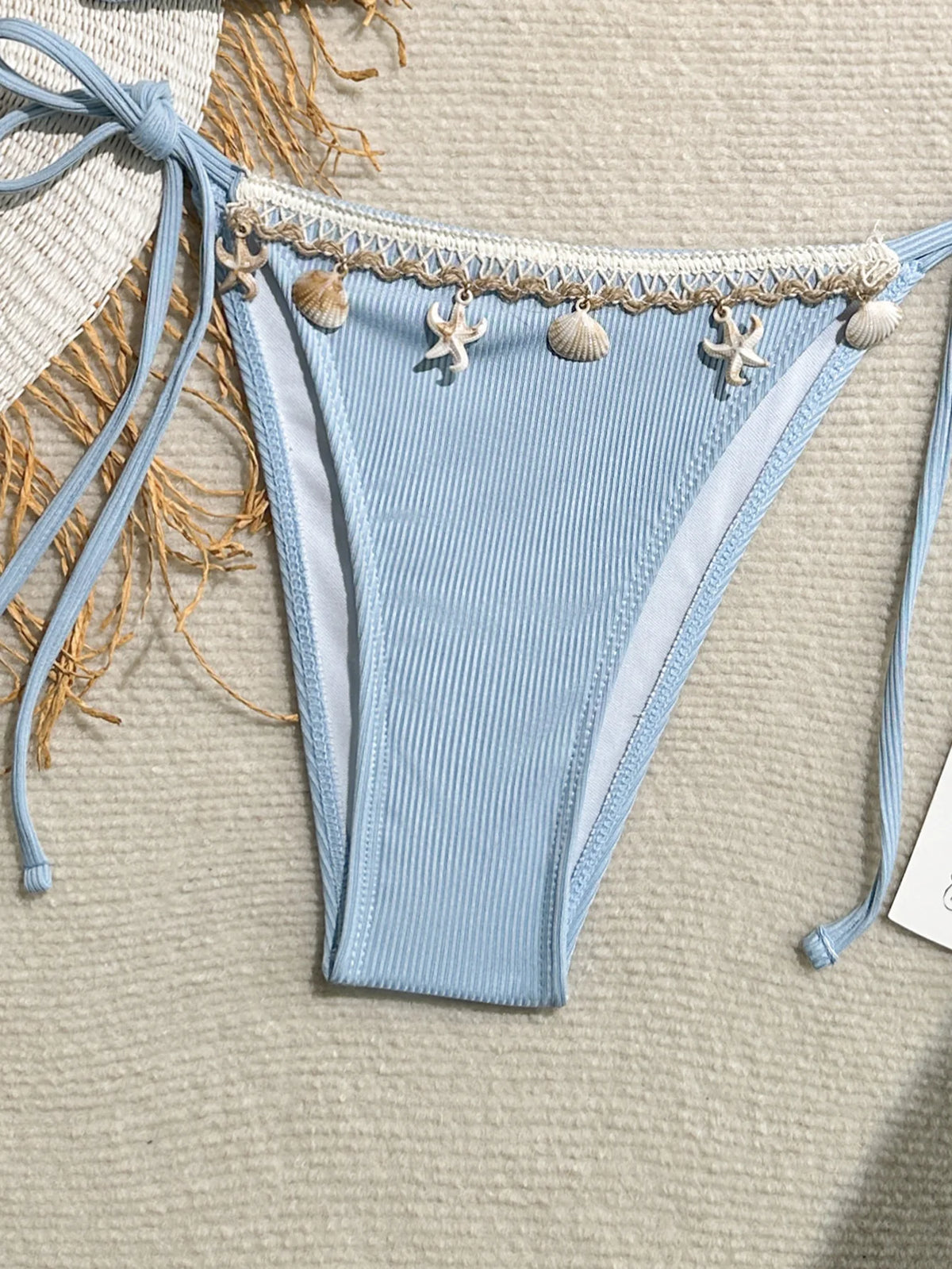 Shell Decoration Halter String Strappy Bikini Women Swimwear Female Swimsuit Two-pieces Bikini Set Ribbed Bathing Suit Swim Lady