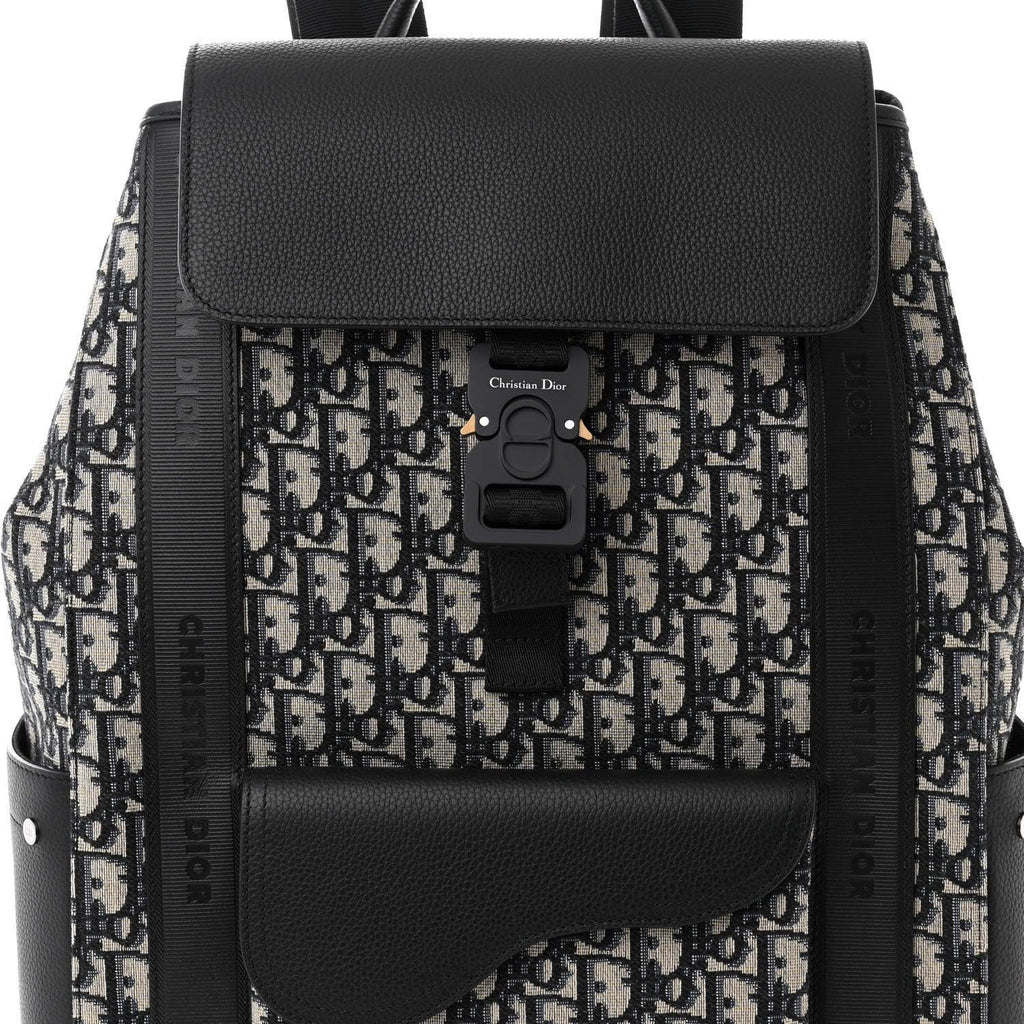 Christian Dior Oblique Jacquard Grained Calfskin Saddle Backpack With Flap