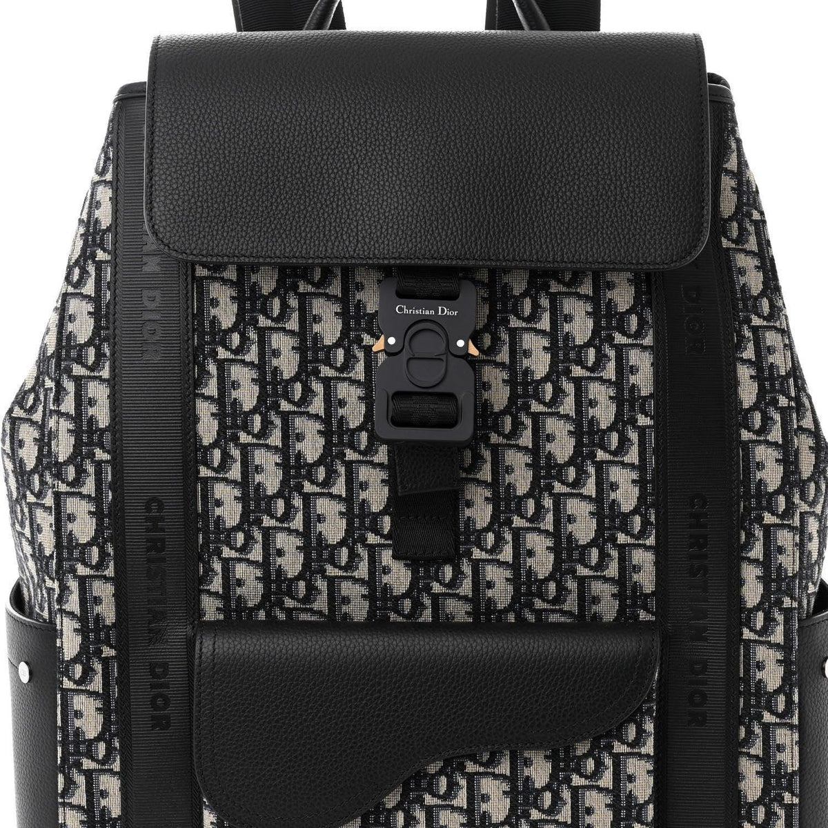 Christian Dior Oblique Jacquard Grained Calfskin Saddle Backpack With Flap